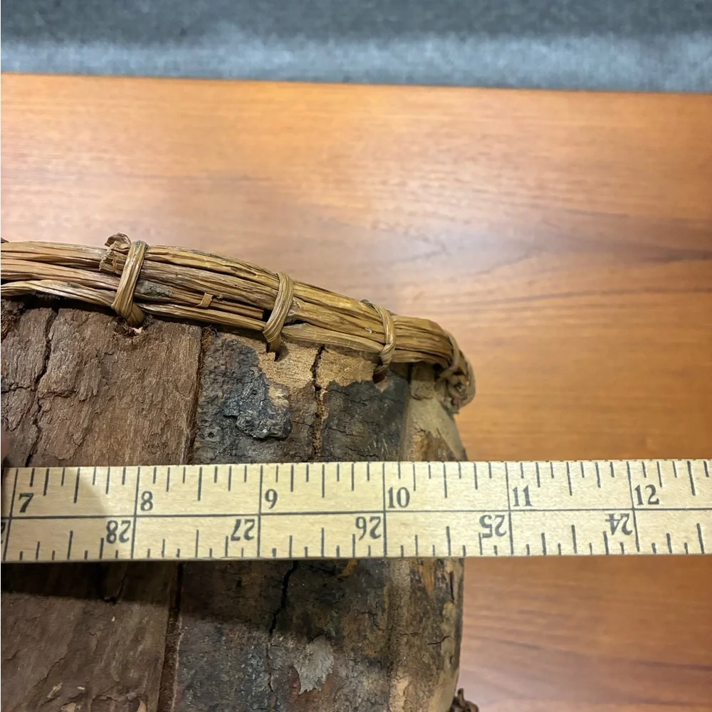 Rustic Brown Wood Slat and Woven Reed Gathering Basket Unique Details